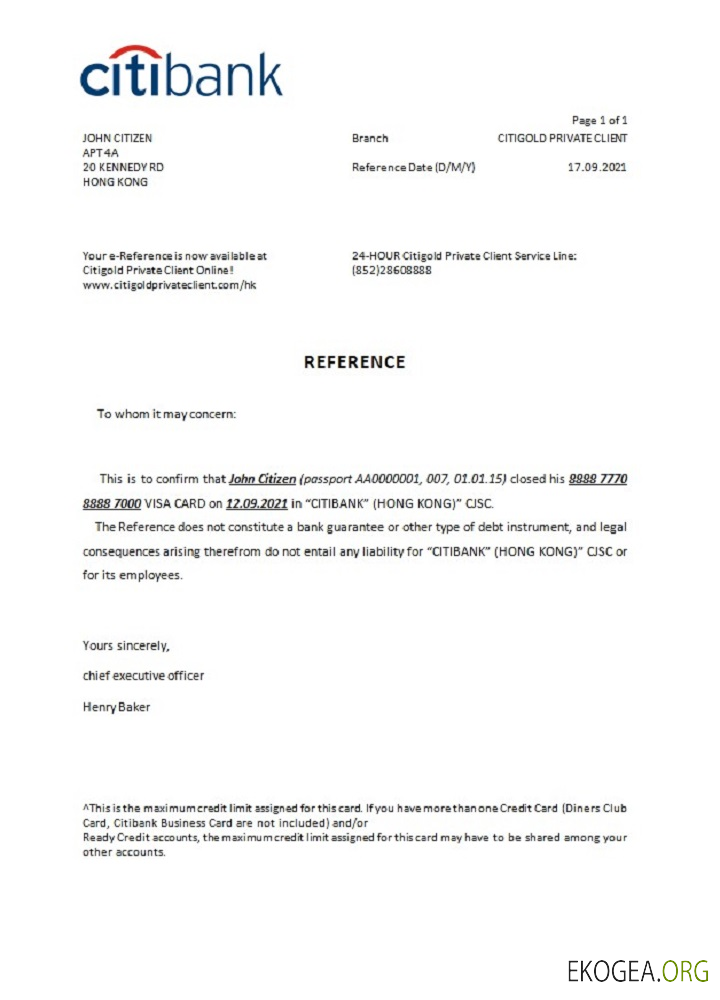 Référence Hong Kong , Citibank , closure